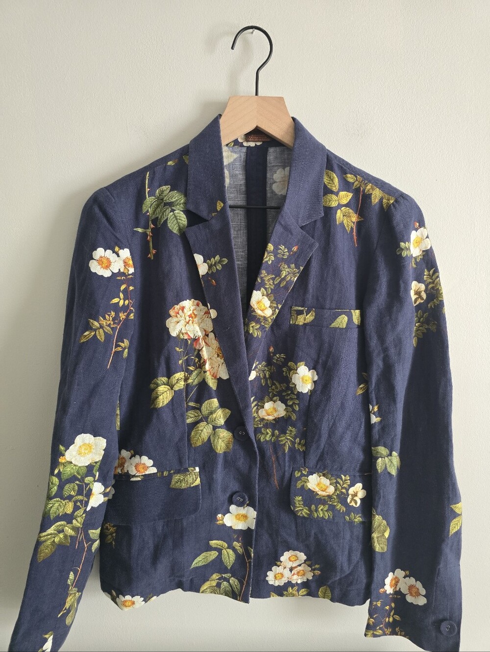 Anthropologie Payal Pratap Navy Linen Floral Blazer Small